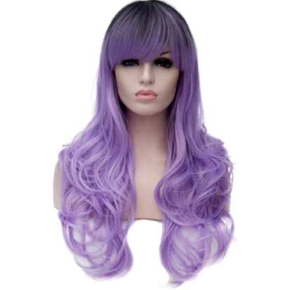 Perruque Violet dgrad Gris cheveux longs onduls 60 cm