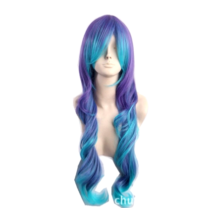 Perruque Violet dgrad Turquoise cheveux longs et boucls 60 cm