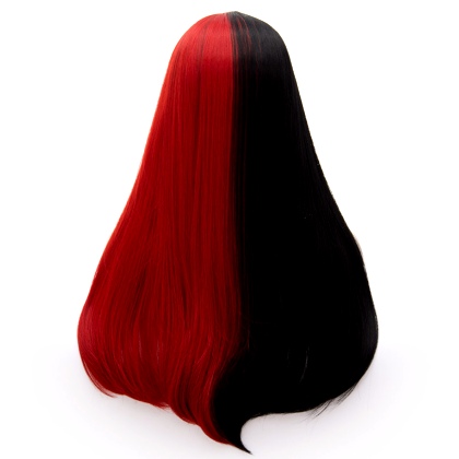 Perruque Noire et Rouge cheveux raides + frange 70 cm