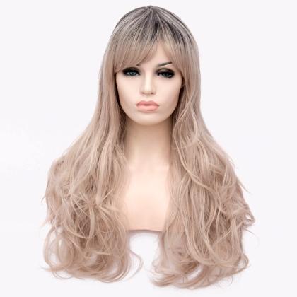 Perruque Blond cheveux onduls avec racine noire 70 cm