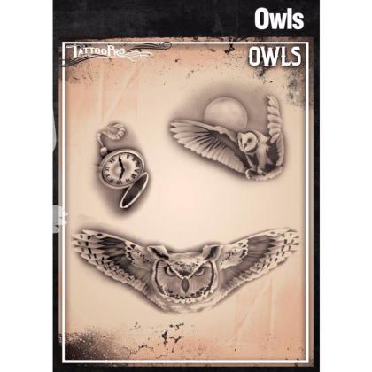 Pochoir Tattoo Pro - Stencils Owls Hiboux