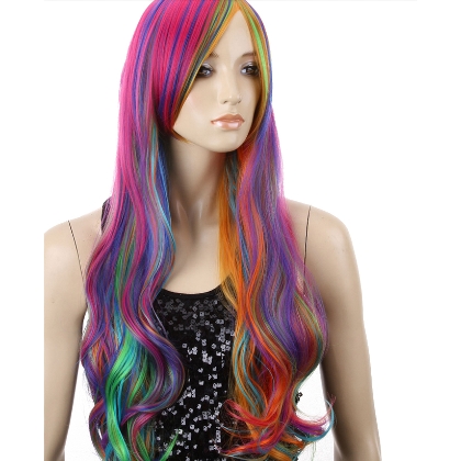 Perruque Multicolore 6 cheveux longs et onduls 70 cm